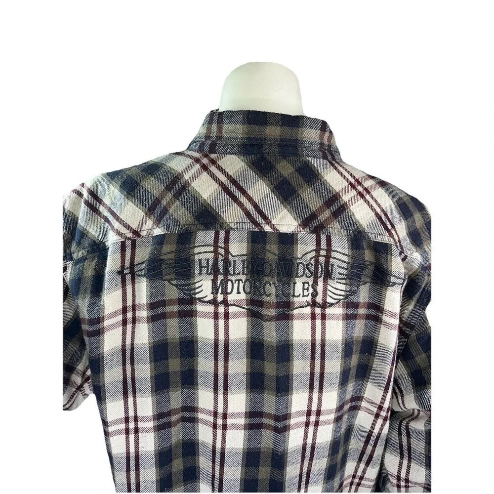 Vintage Harley Davidson Mens XL Flannel Plaid Double Pocket Board Rockabilly